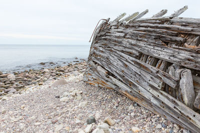 Old shipwreck on a sea shore