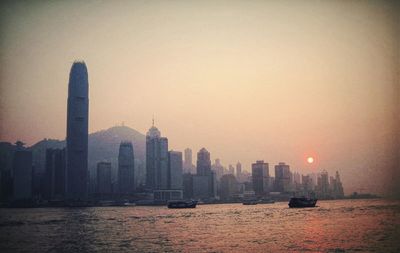 City skyline at sunset