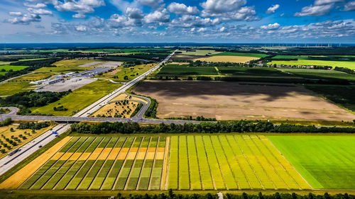 Scenic view of field against cloudy sky