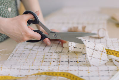 High angle view of woman working on table