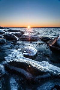 Scenic view of sea at sunset