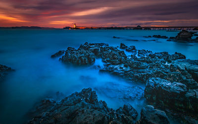 Scenic view of sea against sky at sunset