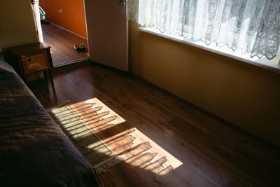 High angle view of wooden floor in room