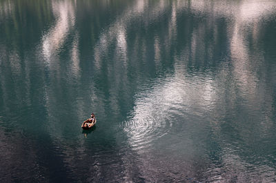 High angle view of people on lake