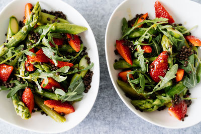 Directly above shot of salad in plate on table