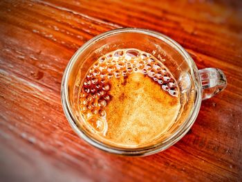 High angle view of drink on table