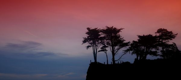 Low angle view of silhouette palm trees against sky at sunset