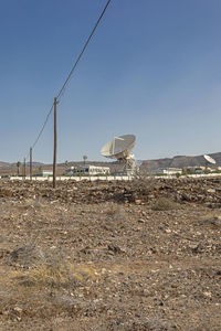 Abandoned building on field against clear sky