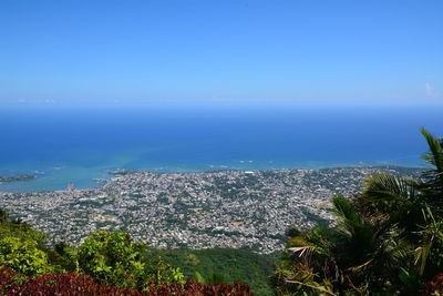 Scenic view of sea against blue sky