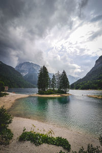 Scenic view of lake against sky