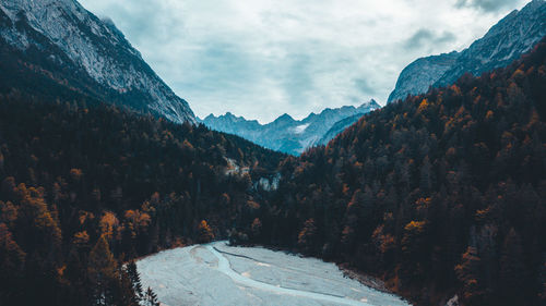 Scenic view of snowcapped mountains against sky