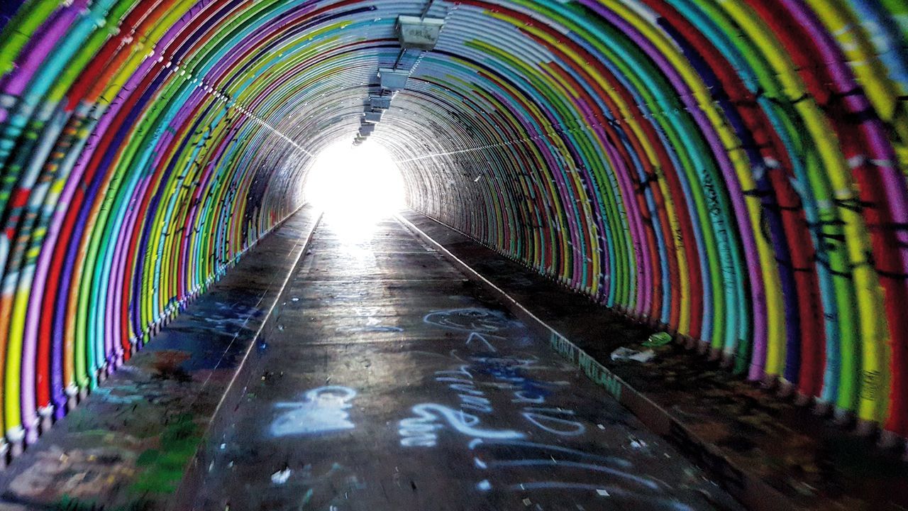 MULTI COLORED LIGHT IN TUNNEL IN PARK