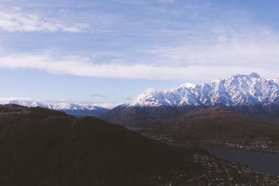 Scenic view of snowcapped mountains against sky