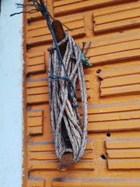 Close-up of rope tied on wood