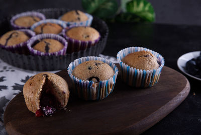 Close-up of cupcakes on table