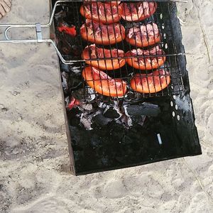 High angle view of barbecue grill