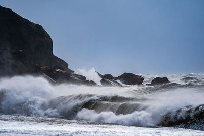 Scenic view of sea against clear sky