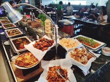 High angle view of food on table in restaurant