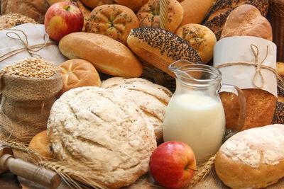 Close-up of fruits in basket on table