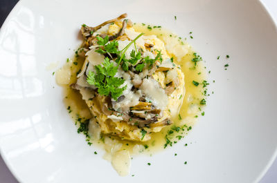 High angle view of meal served in plate