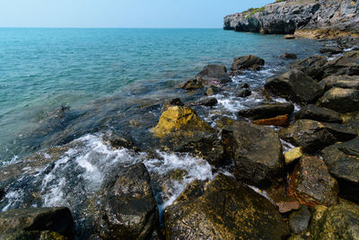 Scenic view of sea against clear sky