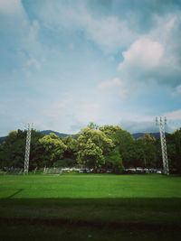 Trees on field against sky