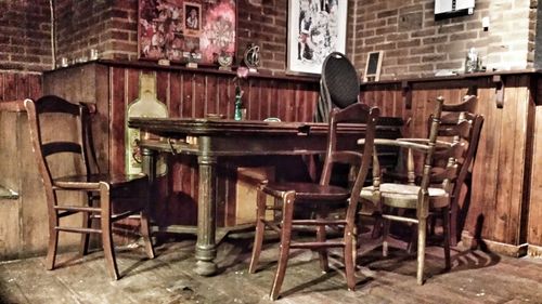 Empty chairs in front of building