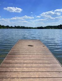 Pier over lake against sky