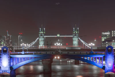 View of suspension bridge at night