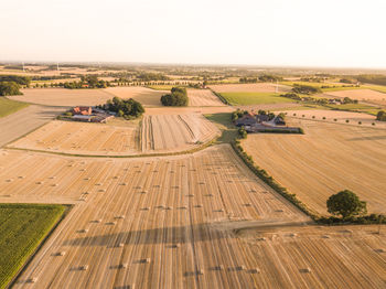 High angle view of agricultural field against sky