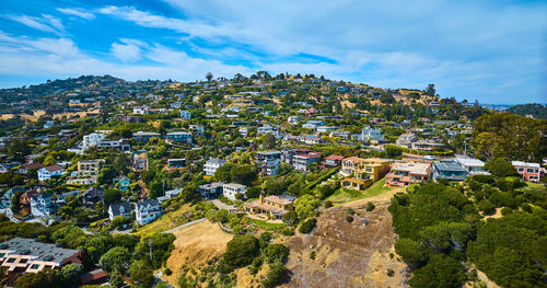 High angle view of townscape against sky