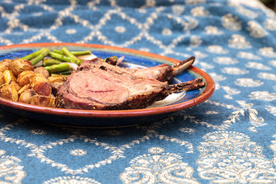 Close-up of food in plate on table