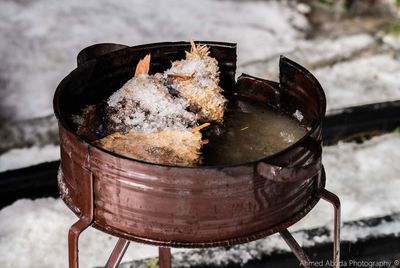 Close-up of meat on barbecue grill