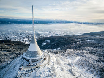 Aerial view of snow covered landscape