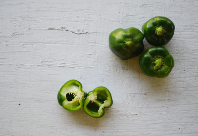 High angle view of green fruits on table