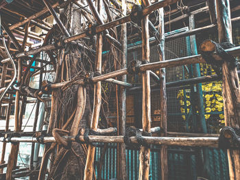 Low angle view of metallic structure in abandoned building