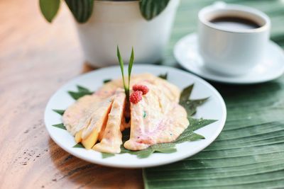 Close-up of food in plate on table