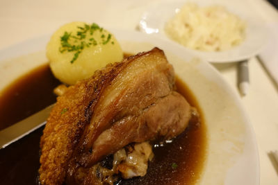 Close-up of meal served in plate