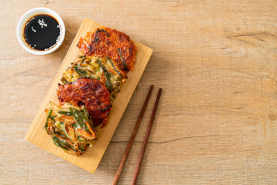 High angle view of food on table