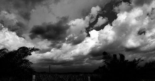 Scenic view of field against cloudy sky