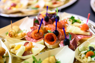 Close-up of served food on table