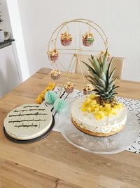 High angle view of cake on table at home