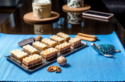 High angle view of ice cream on table