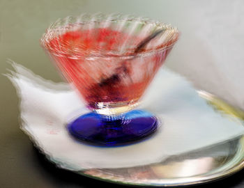 High angle view of wine in glass on table