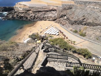 High angle view of dam by sea