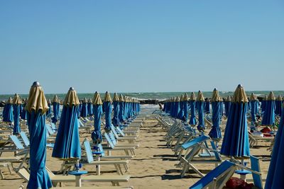 Panoramic view of beach against clear blue sky