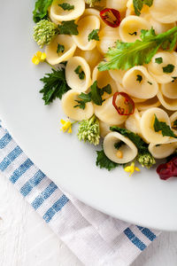 High angle view of chopped vegetables on table