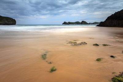 Scenic view of sea against cloudy sky