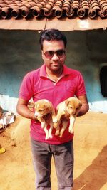 Portrait of woman with dog