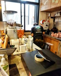 Man working on table at home